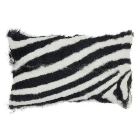 SARO LIFESTYLE SARO 4657.BW1220B 12 x 20 in. Oblong Black & White Zebra Goat Fur Throw Pillow with Poly Filling 4657.BW1220B